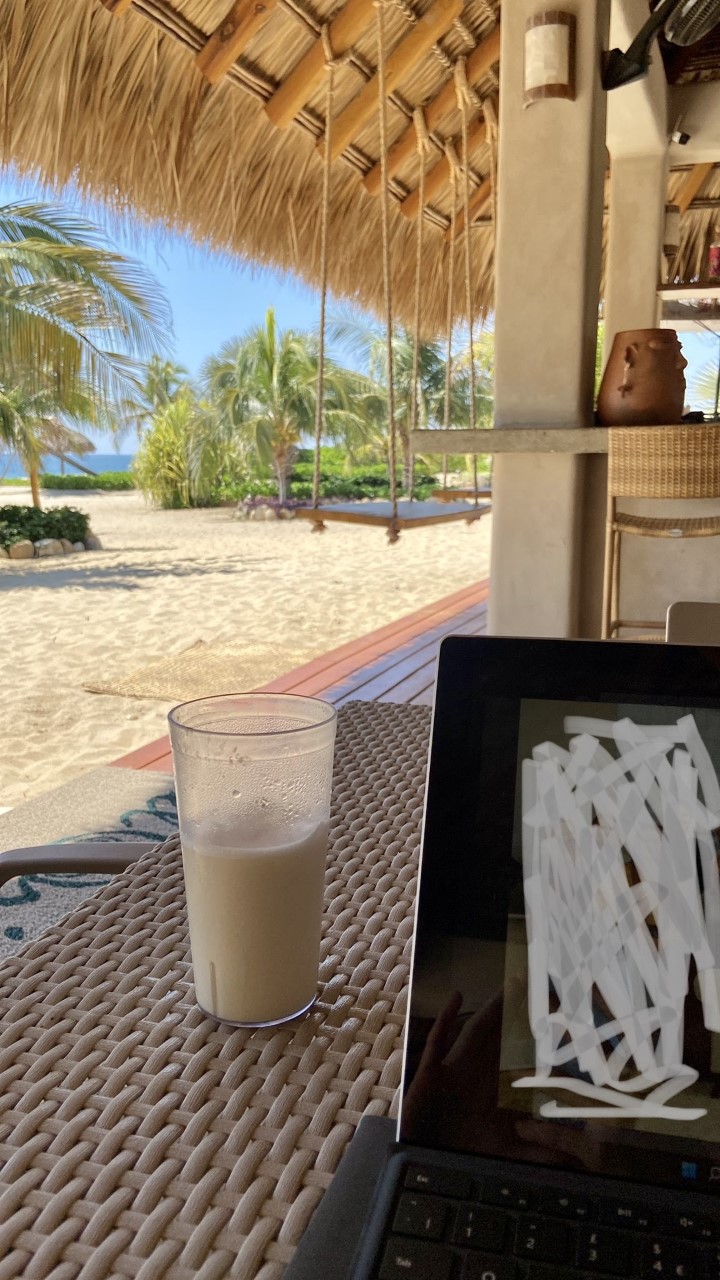 working from a beach club as a digital nomad