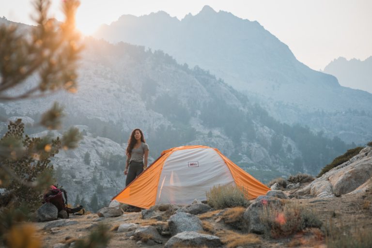 woman in the wilderness camping